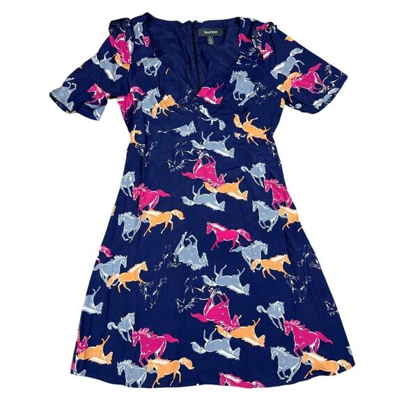 Modcloth Womens Size S Blue Horses Neon Stampede Mini Dress - Picture 1 of 10